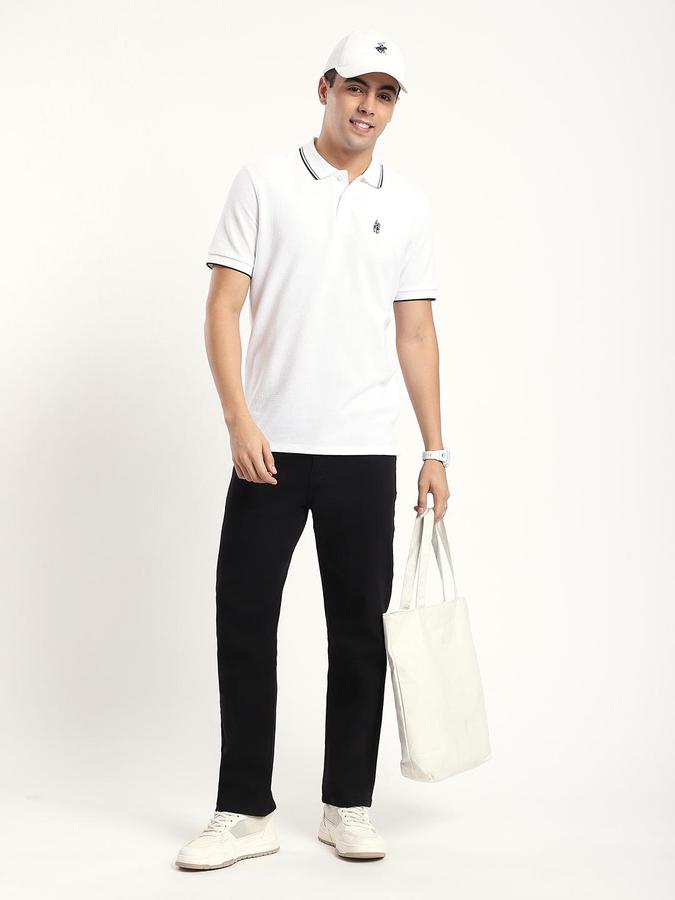 R&B Men White Solid Short Sleeves Polo Tshirt