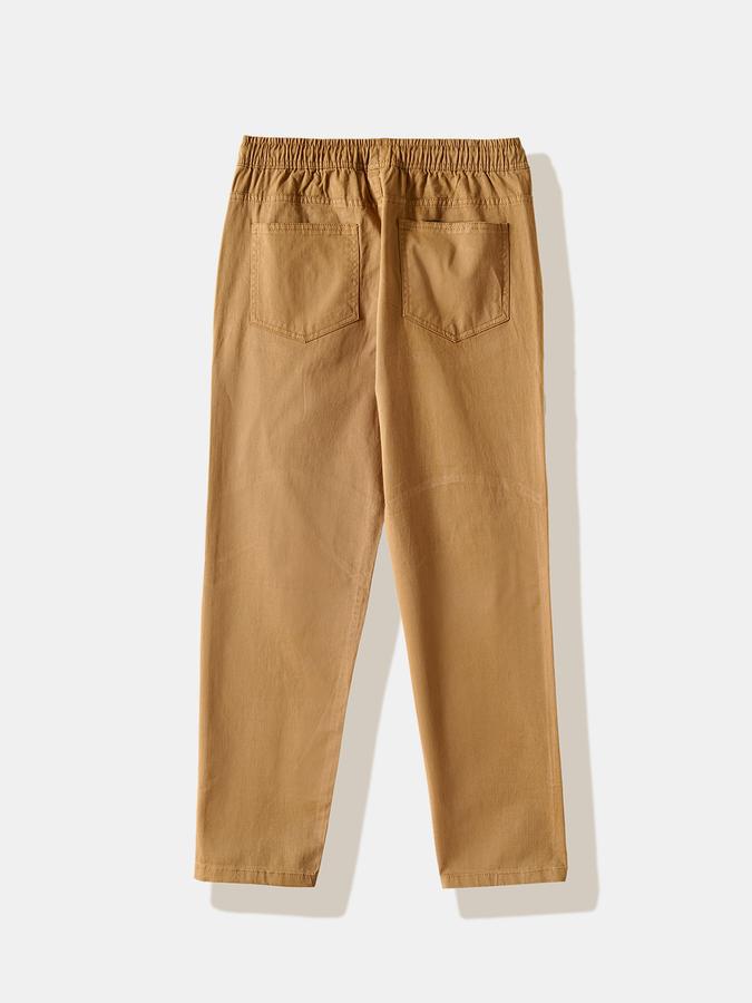 Boys Cotton Regular Fit Drawstring Waist Clean Hem Trousers