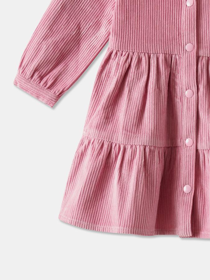 Girls Cotton Regular Fit Collar Neck Tiered Dress