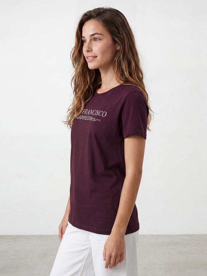 R&B Womens Wine Typography Printed Round Neck Half Sleeve Regular Fit Cotton T-Shirt