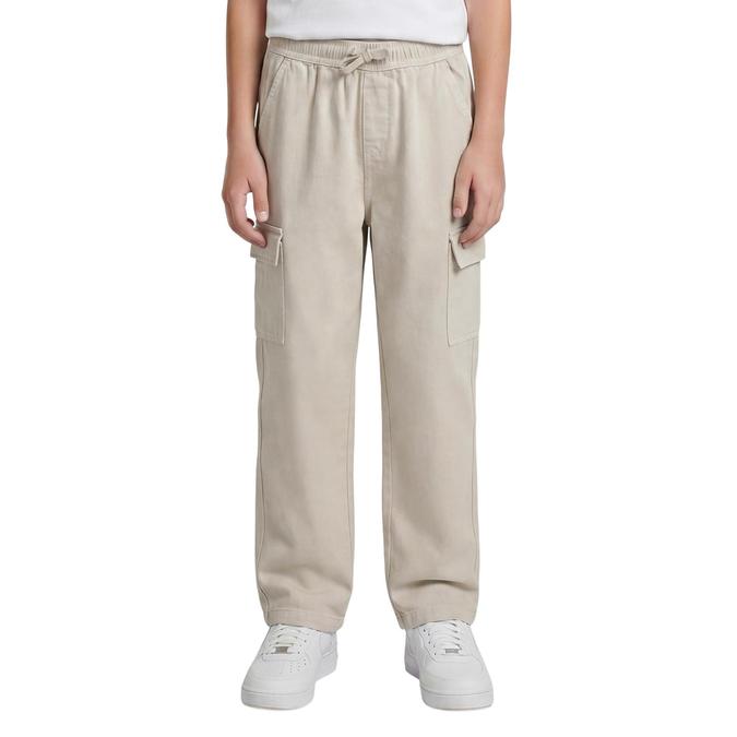 R&B Beige Solid Boys Regular Fit Cargo Styles Trousers
