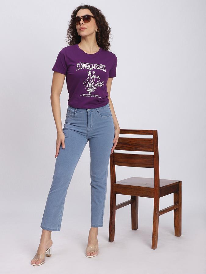 Women Cotton Slim Fit Round Neck Graphic T-shirt