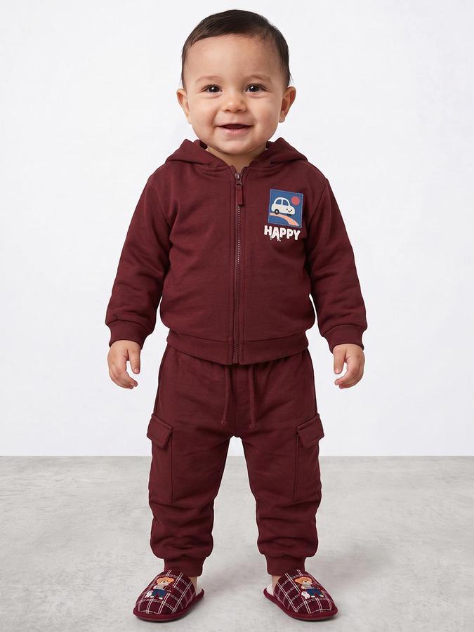R&B Boys Long Sleeve Hooded Car Patch Maroon Hoodie and Jogger Set