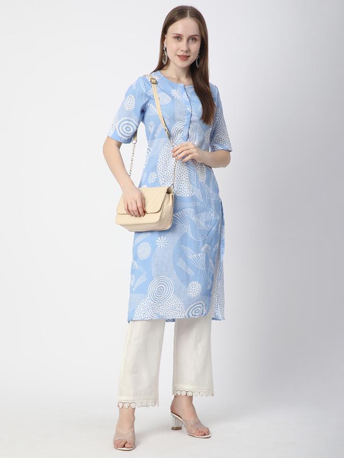 Women Crepe Regular Fit Henley Neck Printed Kurta