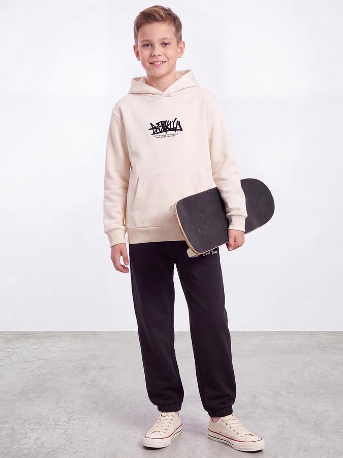 R&B Boys Beige Typography Print Hooded Long Sleeves Sweatshirt