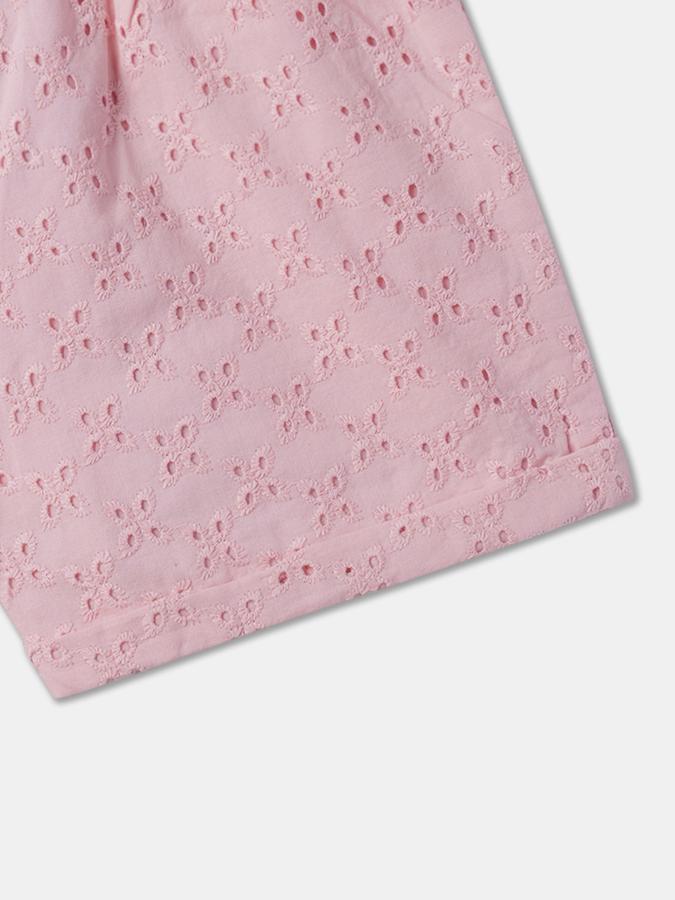 Girls Cotton Embroidered High-Waist Cuffed Hem Shorts