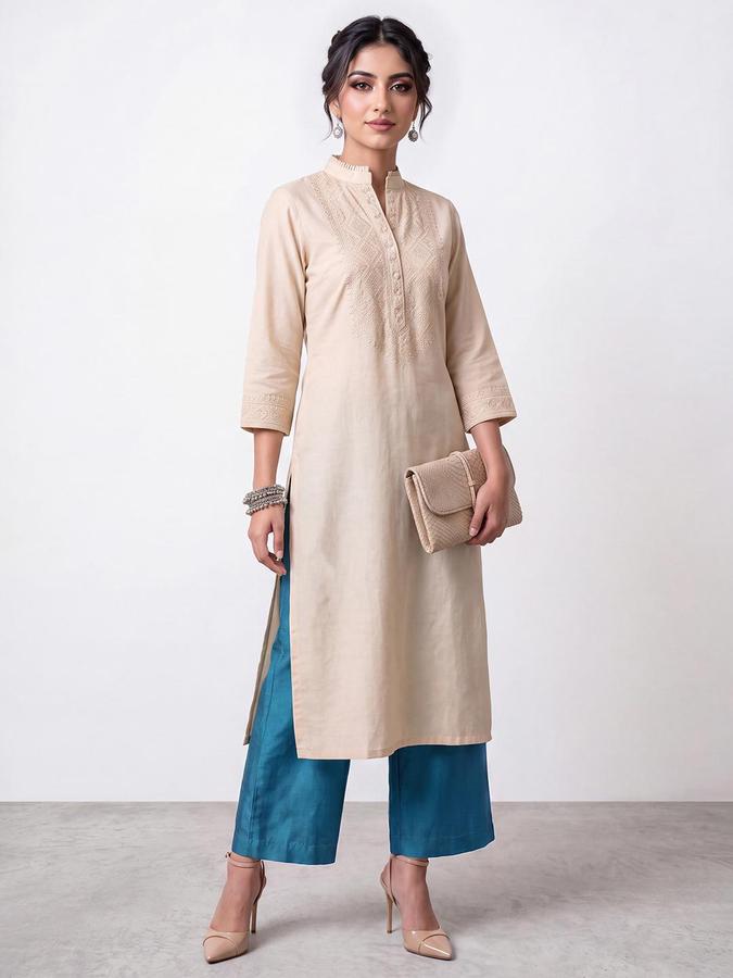 R&B Women Blue Mid Rise Straight Fit Ethnic Trousers
