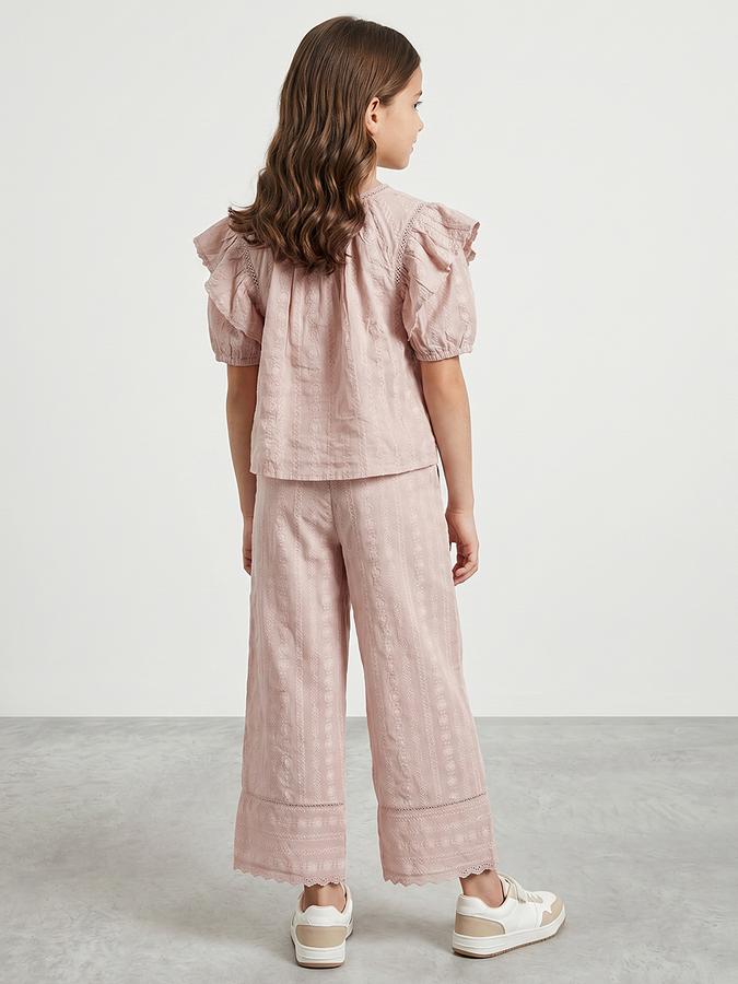 R&B Girls Pink Striped Polyester Half Sleeve Co-ord Set