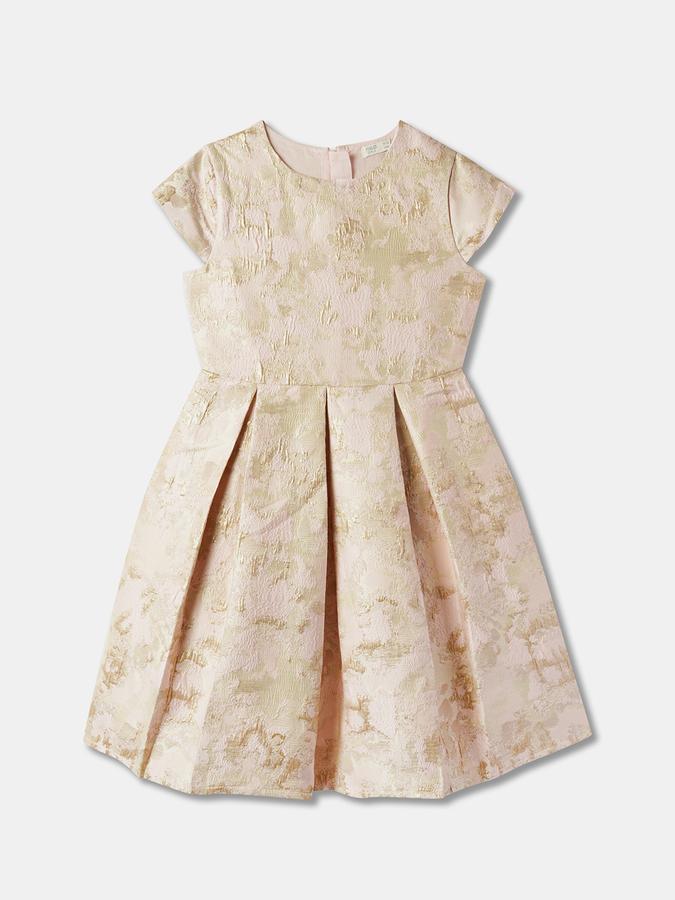 Girls Solid Cap Sleeve Round Neck Knee Length Dress