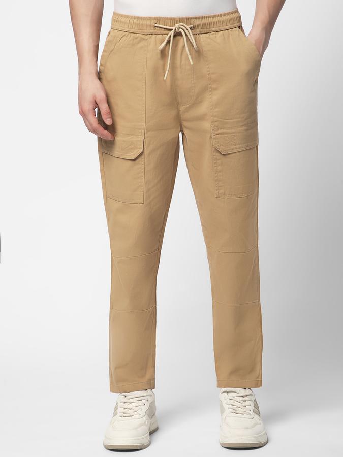 Men Cotton Regular Fit Flat Front Cargo Trousers