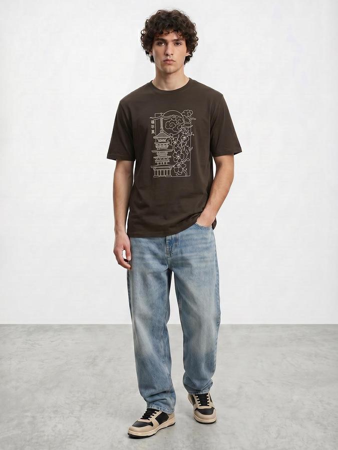 R&B Brown Men Printed Short Sleeves Tshirt