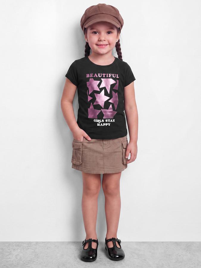 R&B Girls Black Geometric Printed  Short Sleeves Pure Cotton T-shirt