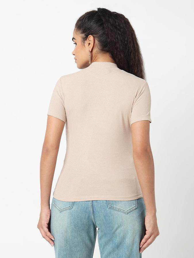 R&B Women Sand Solid Ribbed Top