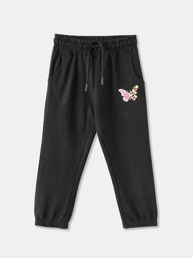 Girls Cotton Regular Fit Drawstring Waist Cuffed Hem Joggers