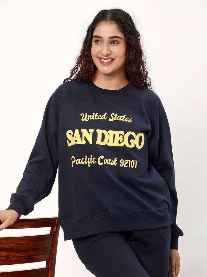 Women Cotton Blend Regular Fit Round Neck Graphic Sweatshirt