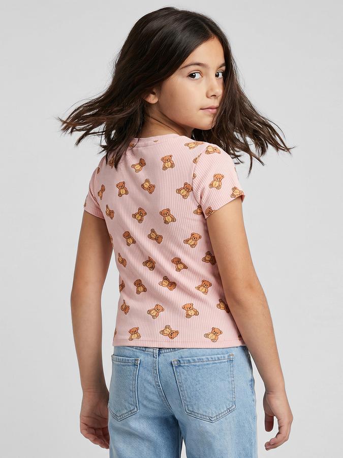 R&B Pink Graphic Print Girls Round Neck Regular Fit Short Sleeves T-Shirt 