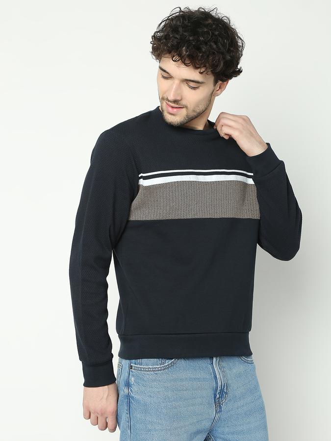 Men Cotton Regular Fit Crew Neck Textured Sweatshirt