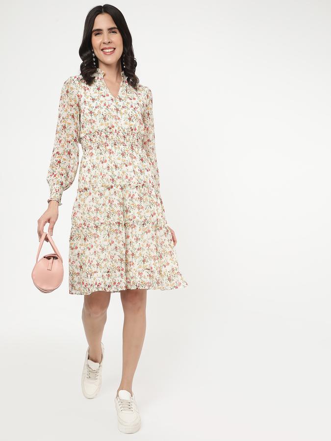 Women Rayon Regular Fit Ruffled Neck Printed Kurta