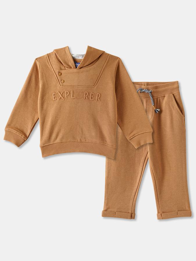 Boys Cotton Embroidered Hoodie And Drawstring Trousers Set