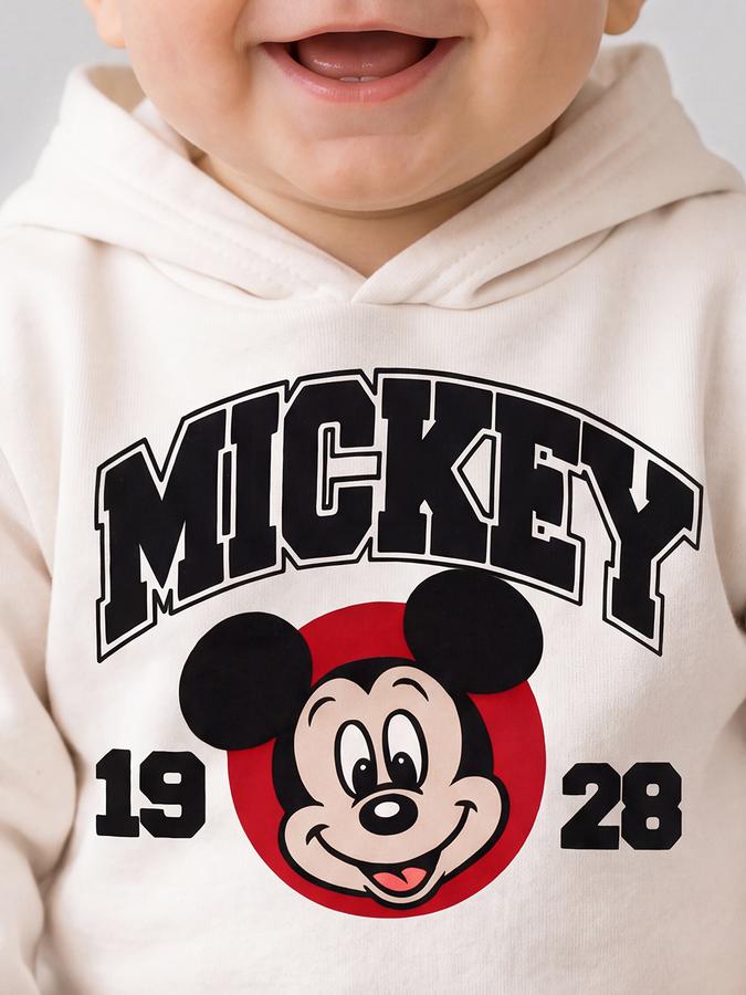 R&B Boys Beige Mickey Printed Long Sleeves Hooded Sweatshirt