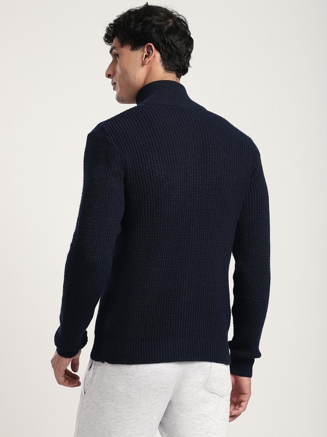 Men Polyester Regular Fit Mock Neck Ribbed Sweater