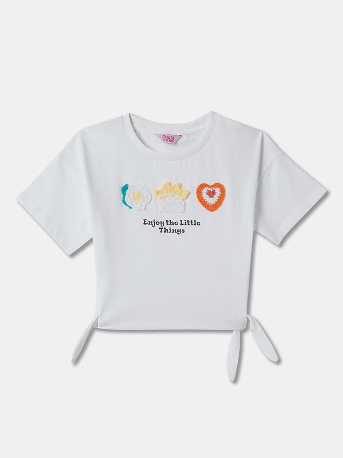 Girls Floral Applique Round-Neck Top image number 0