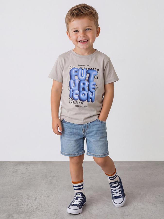 R&B Boys Grey Short Sleeve Round Neck 3D Graphic Print T-Shirt