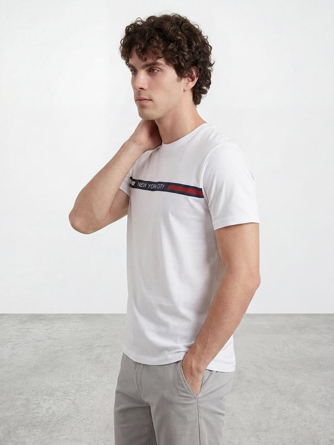R&B White Men Printed Short Sleeves Tshirt