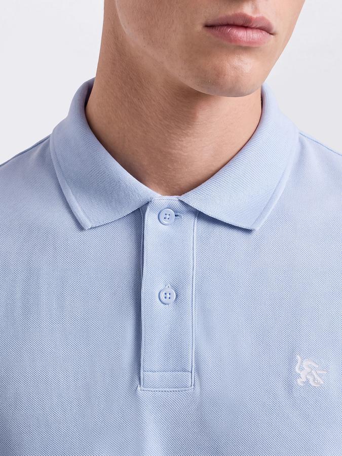 R&B Men Sky Blue Solid Short Sleeves Pure Cotton Polo Collar Tshirt