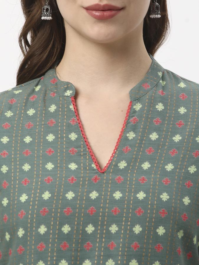 Women Cotton Regular Fit Mandarin Collar Printed Kurta