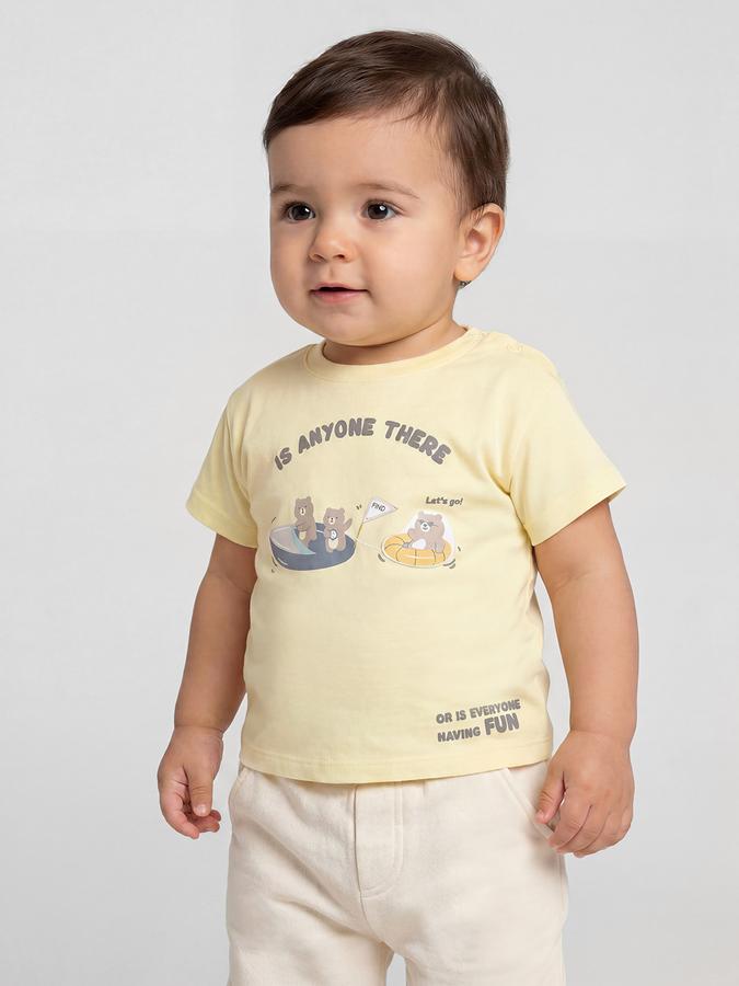 R&B Yellow Graphic Print Boys Round Neck Regular Fit Short Sleeves T-Shirt 