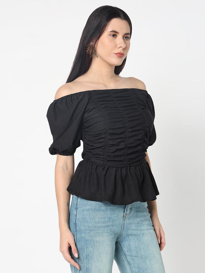 Women Polyster Peplum Off Shoulder Ruched Top