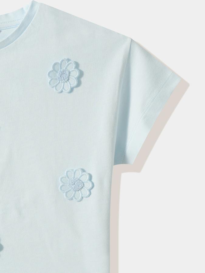 Girls Cotton Blend Regular Fit Crew Neck Short Sleeve Appliqu&eacute; Top