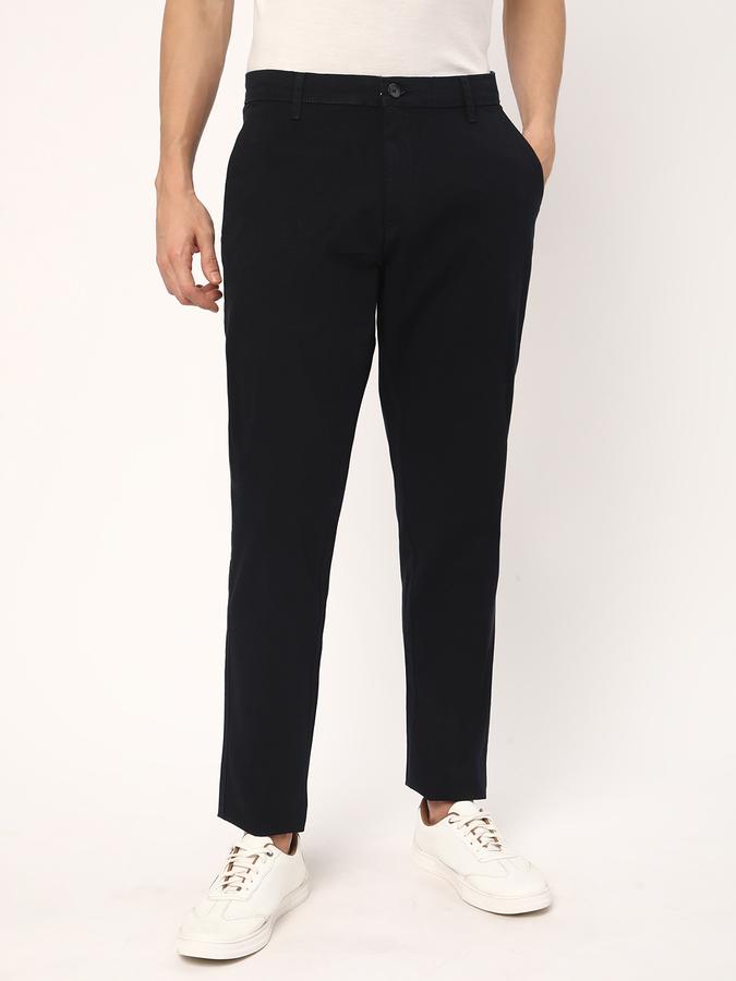 Men Cotton Slim Fit Flat Front Solid Trousers