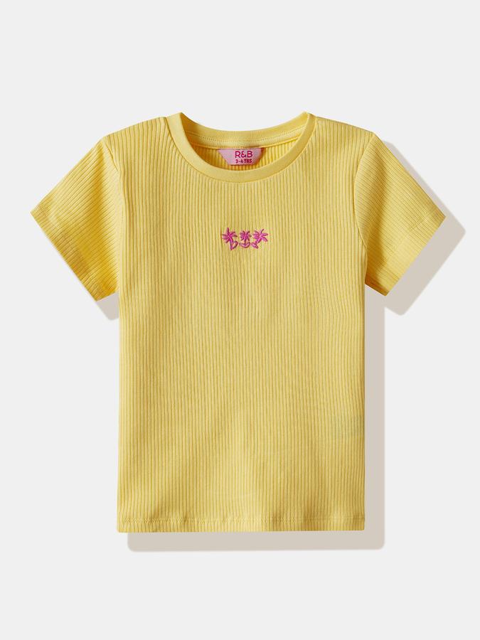 Girls Cotton Blend Regular Fit Crew Neck Floral T-shirt