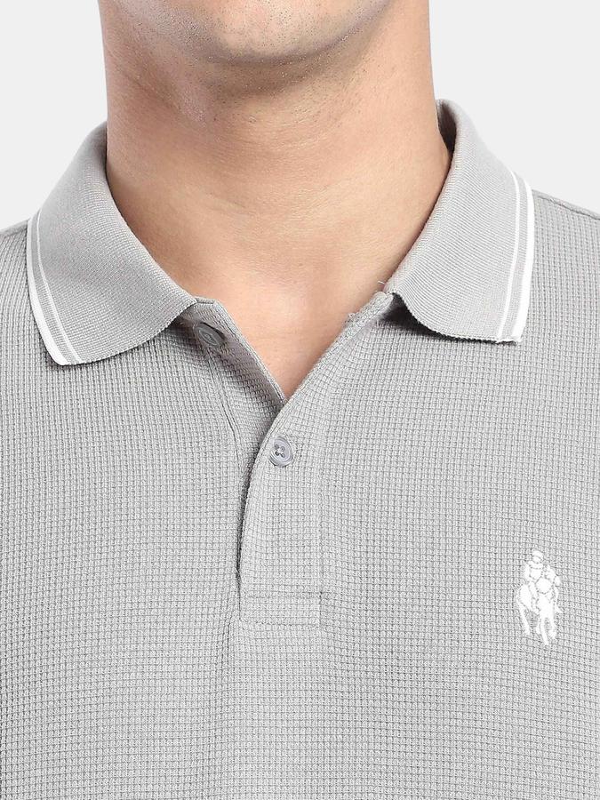 R&B Grey Solid Men Short Sleeve Polo T-shirt
