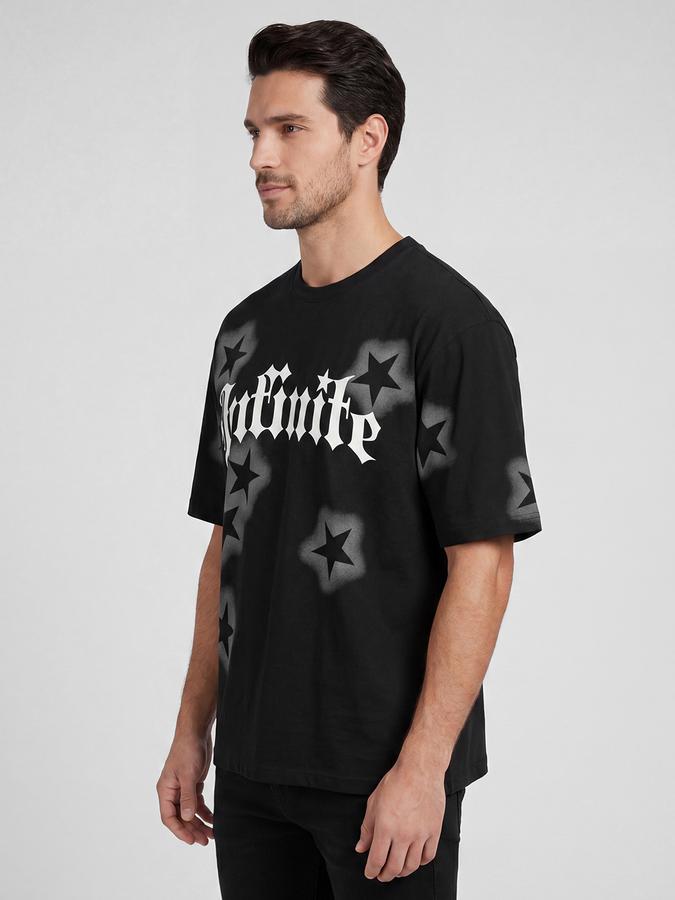 R&B Black Graphic Print Men Round Neck Relaxed Fit Short Sleeves T-Shirt 