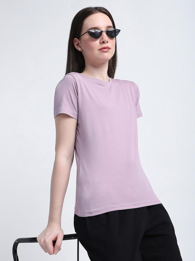 Women Cotton Blend Regular Fit Crew Neck Solid T-shirt
