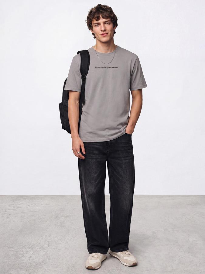R&B Men Mid Grey Short Sleeve Round Neck Typography Print T-Shirt