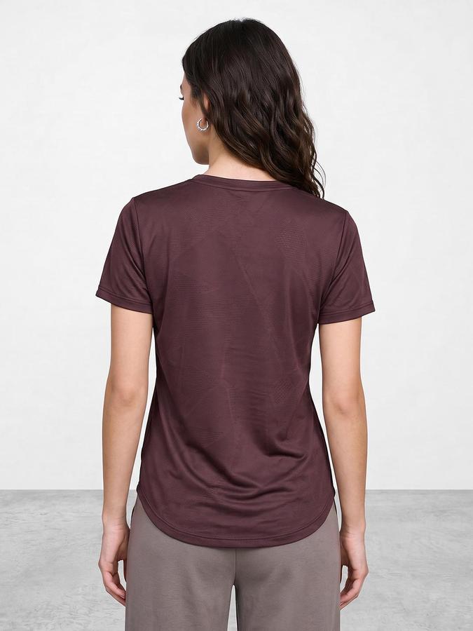 R&B Women Wine Self Design Pure Cotton Round Neck Short Sleeves T-Shirt