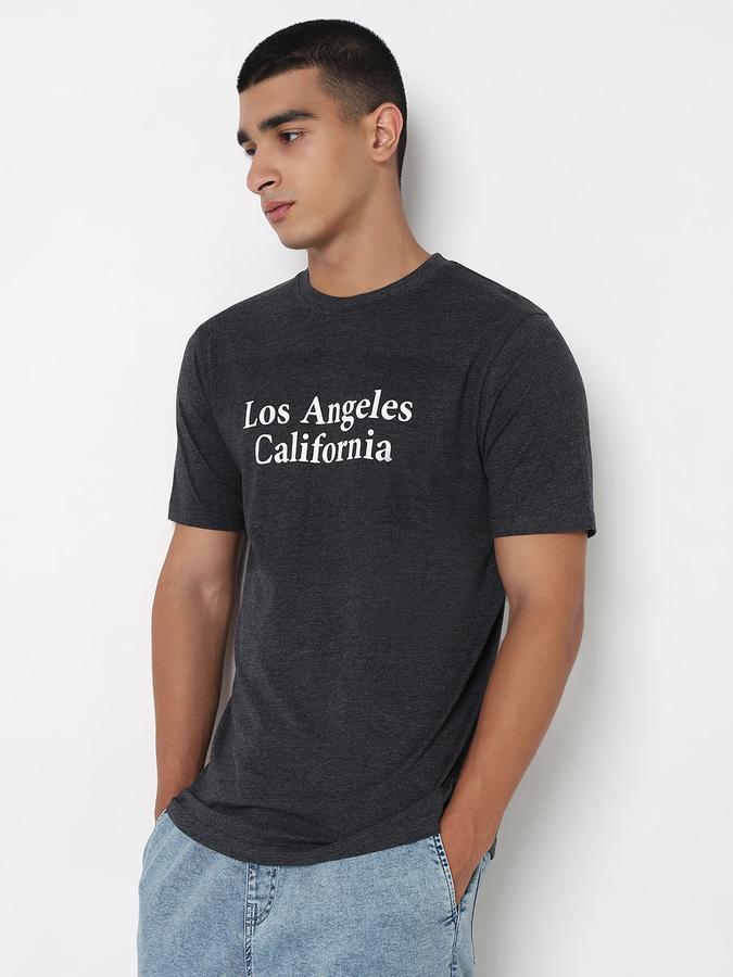 R&B Men's Anthra Melange Printed T-Shirt