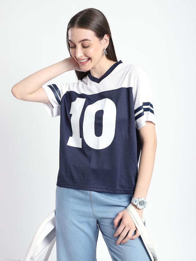 Women Polyester Regular Fit V-Neck Graphic T-shirt