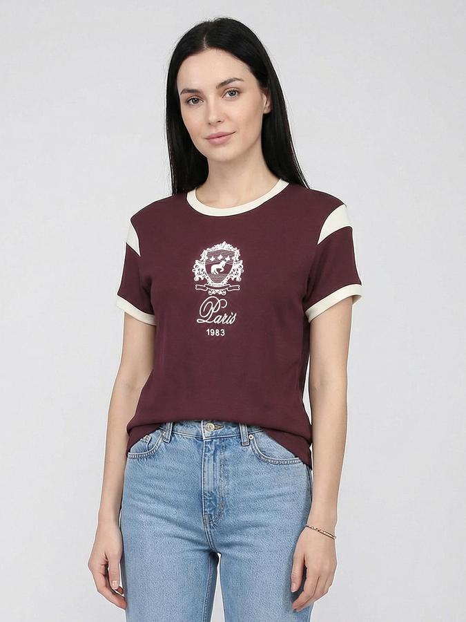 R&B Maroon Solid Women Fitted Top 