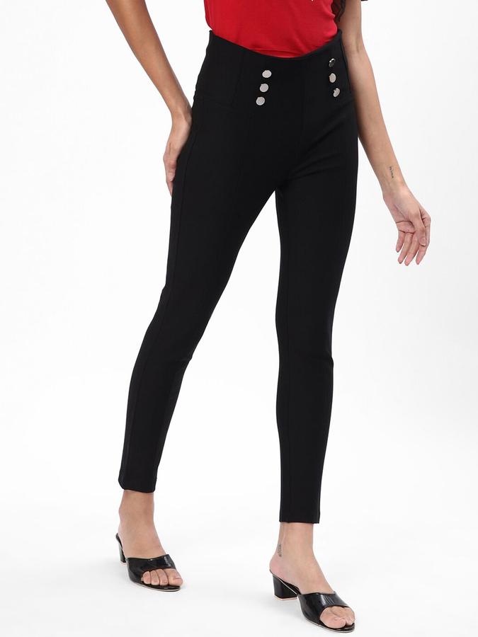 R&B Women Black Solid Regular Fit Trousers