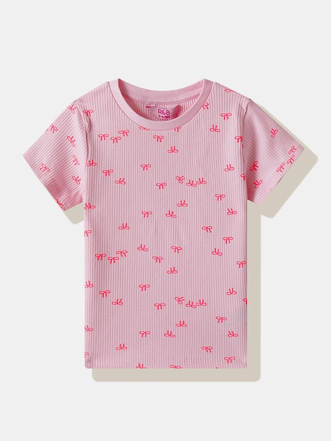 Girls Cotton Blend Regular Fit Crew Neck Graphic T-shirt