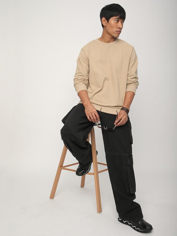 Men Cotton Regular Fit Crew Neck Solid Sweatshirt