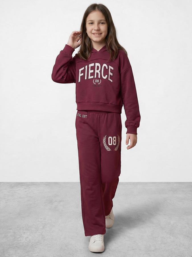 R&B Girls Red Printed Long Sleeves Hooded Neck Sweatshirt& Joggers Set 