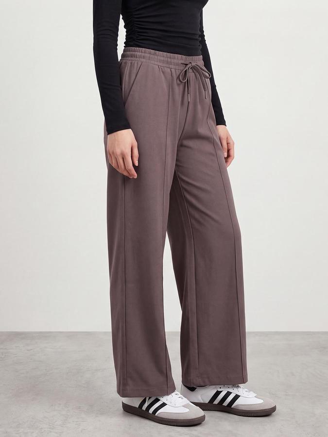 R&B Women Taupe Textured Relaxed Fit Casual Pant