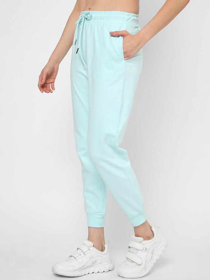 R&B Women Sky Blue Solid Jogger Fit Trousers