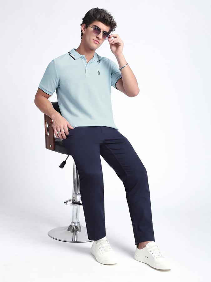 Men Cotton Blend Slim Fit Polo Neck Solid T-shirt